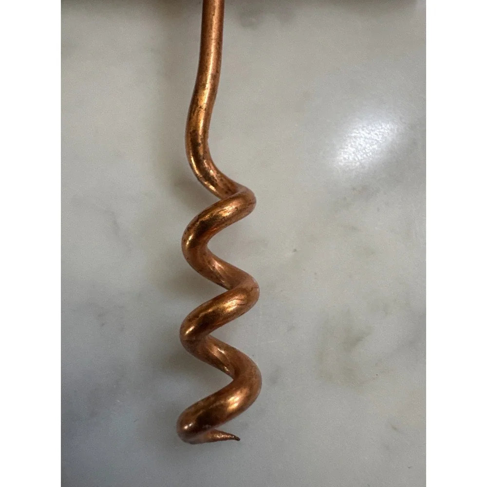 Vintage T-Handle Corkscrew Wood Handle Copper Tone Metal Wine Bottle Opener